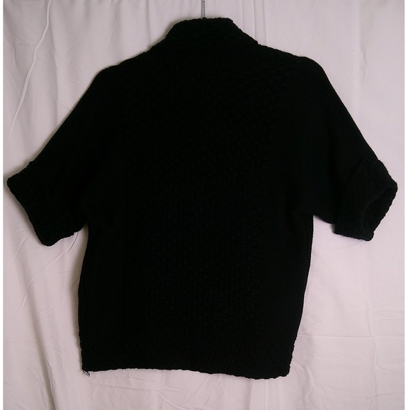 Ruby Rd Black Textured Knit Short Sleeve Open Front Cardigan Sweater Top L - Picture 4 of 4